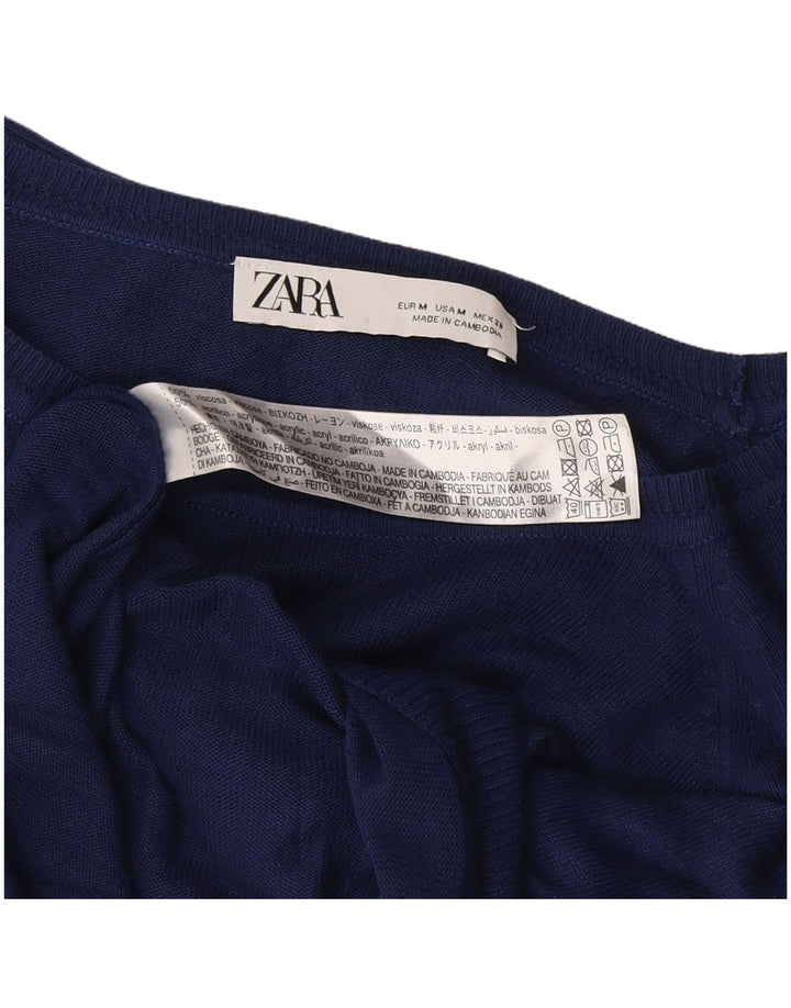 Zara Γυναικείο πουλόβερ με λαιμόκαυστο UK 14 Medium Navy Blue Viscose