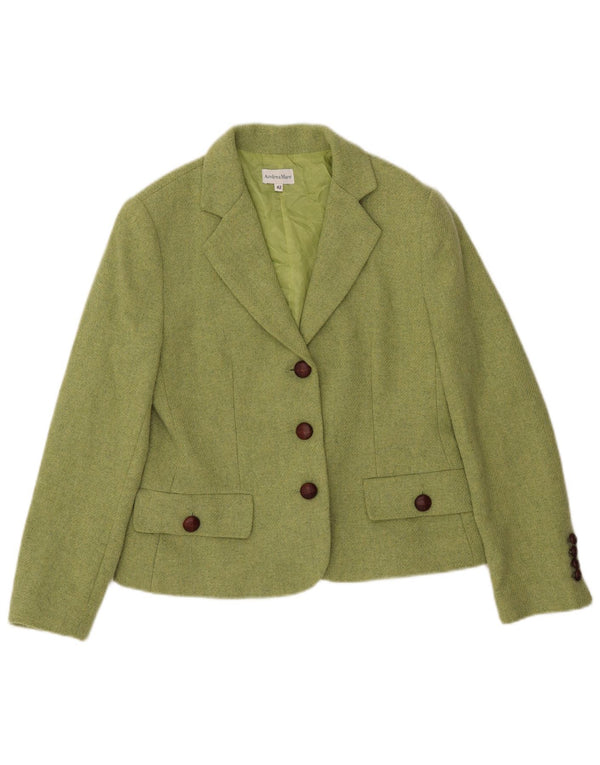 ANDREA MARE Womens 3 Button Blazer Jacket IT 42 Medium Green Wool