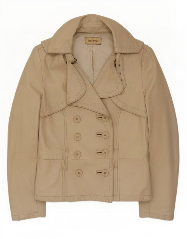 Vintage Γυναικείο Δερμάτινο Μπουφάν UK 10 Small Beige