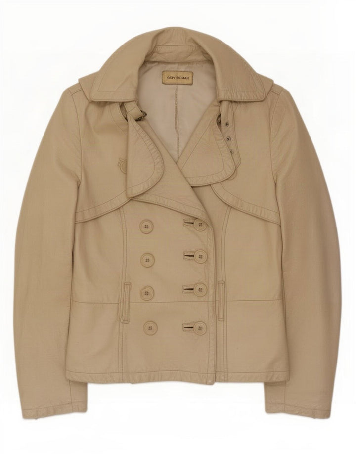 Vintage Γυναικείο Δερμάτινο Μπουφάν UK 10 Small Beige