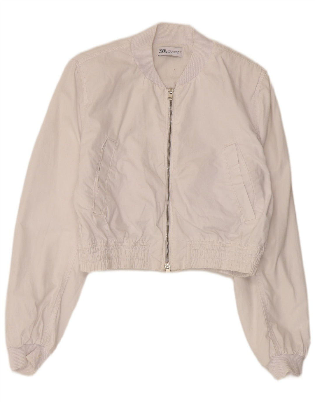 Zara Γυναικείο Oversized Bomber Jacket UK 10 Small White Cotton