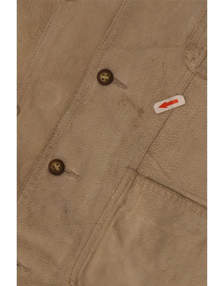 Vintage Mens Suede Utility Gilet IT 48 Medium Beige Leather