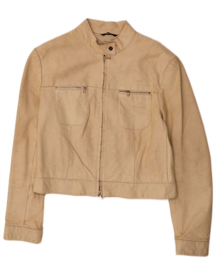 Donna Pelle Γυναικείο Crop Δερμάτινο Μπουφάν IT 44 Medium Beige