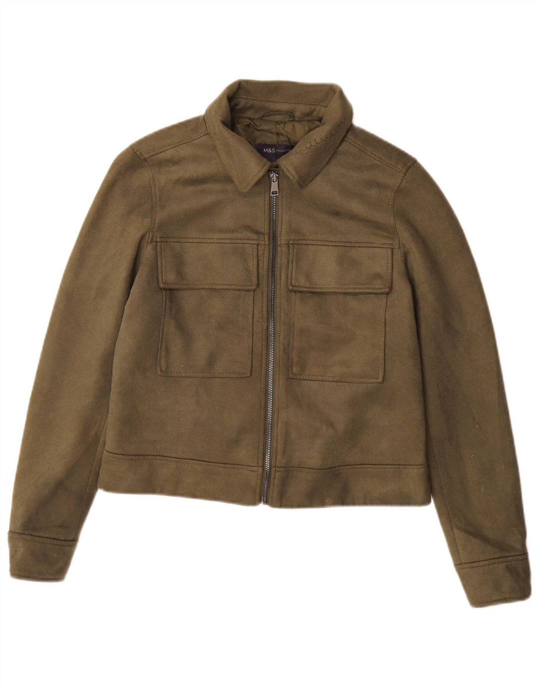 Marks & Spencer Womens Bomber Jacket UK 10 Small Khaki Polyester