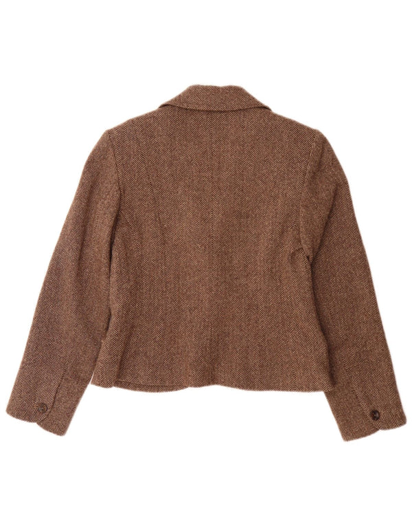 Monsoon Womens 2 Button Blazer Jacket UK 12 Medium Brown Herringbone Wool