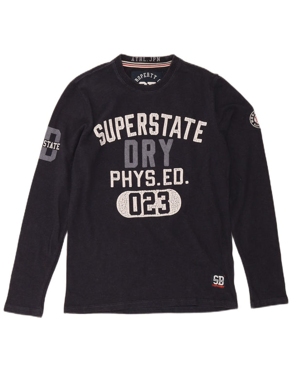 Superdry Mens Graphic Top Long Sleeve Small Navy Blue Cotton