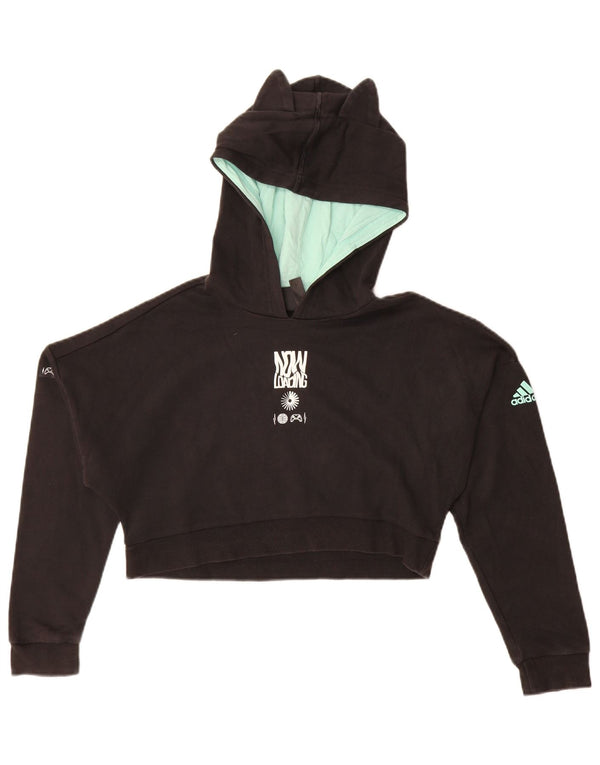 Adidas Girls Graphic Crop Hoodie Jumper 11-12 ετών Μαύρο βαμβακερό