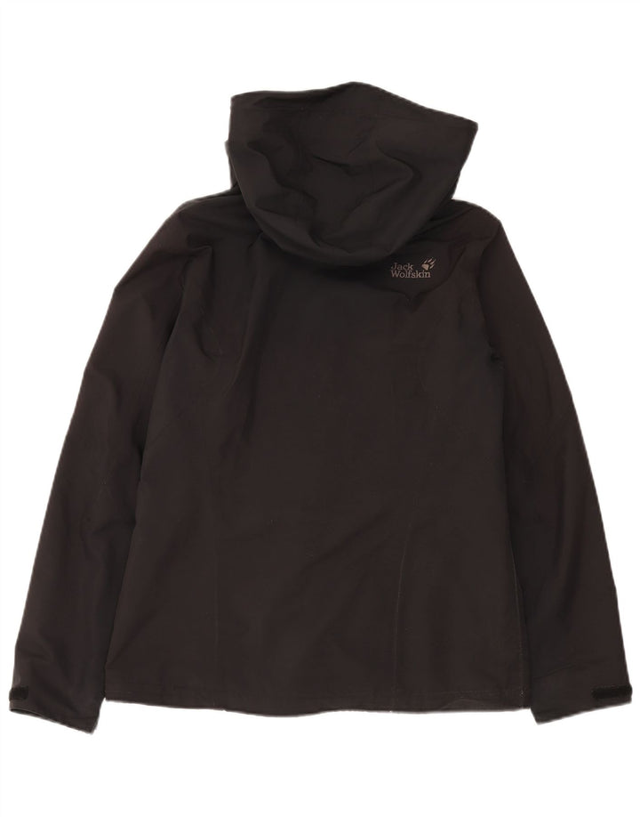Jack Wolfskin Γυναικείο μπουφάν βροχής με κουκούλα μεγάλου μεγέθους UK 10 Small μαύρο