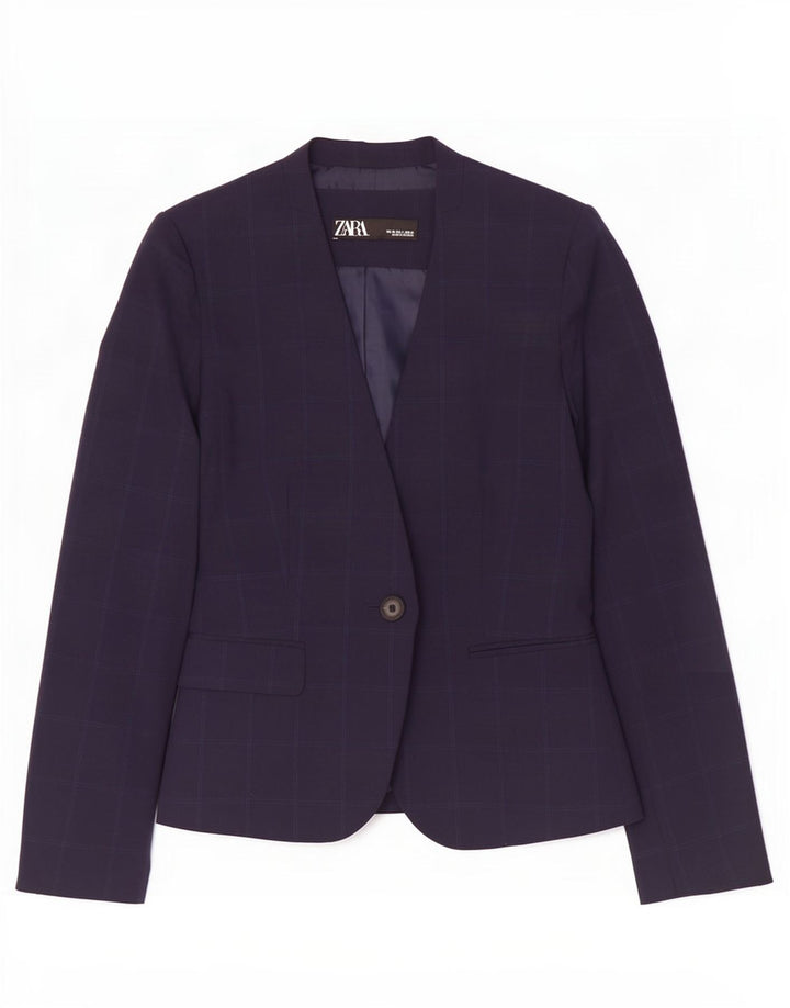 Zara Γυναικείο μπουφάν σακάκι με 1 κουμπί EU 38 Small Navy Blue Check