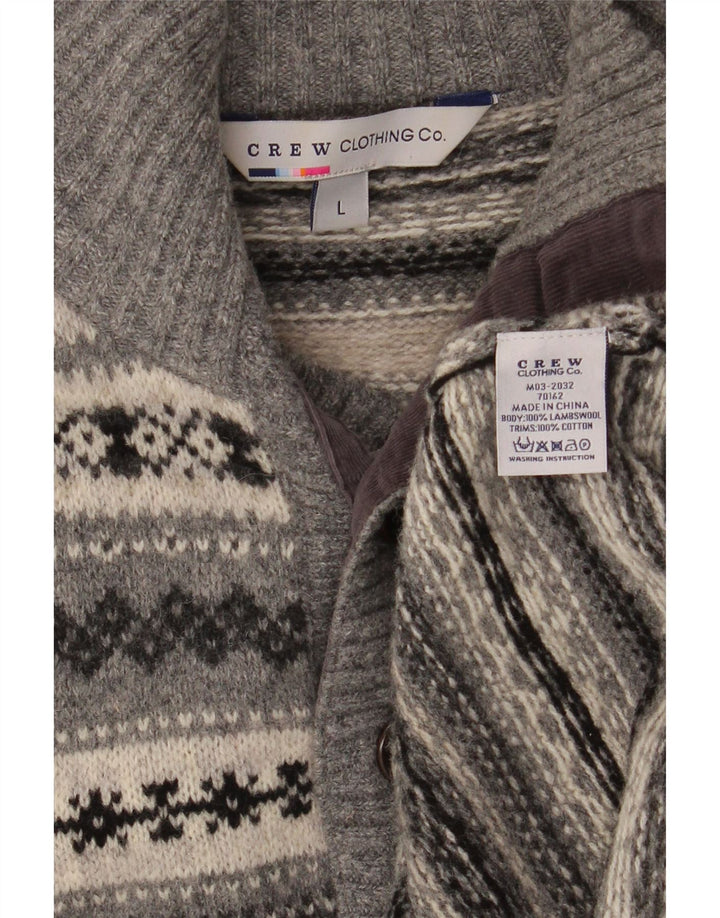 Crew Clothing Ανδρικό πουλόβερ με λαιμό με κουμπιά Large Grey Fair Isle