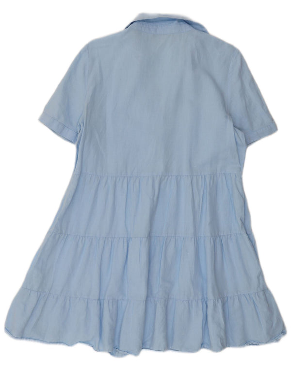 Zara Γυναικείο φόρεμα σε επίπεδα UK 14 Medium Blue Λινό