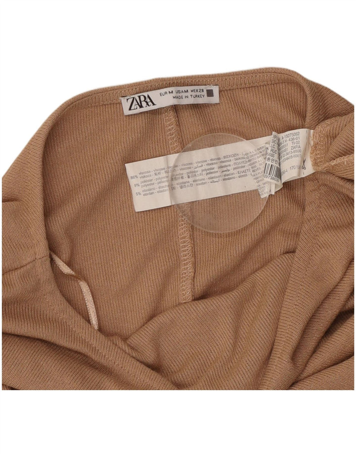 ZARA Womens Crop Oversized Blouse Top UK 14 Medium Beige Viscose