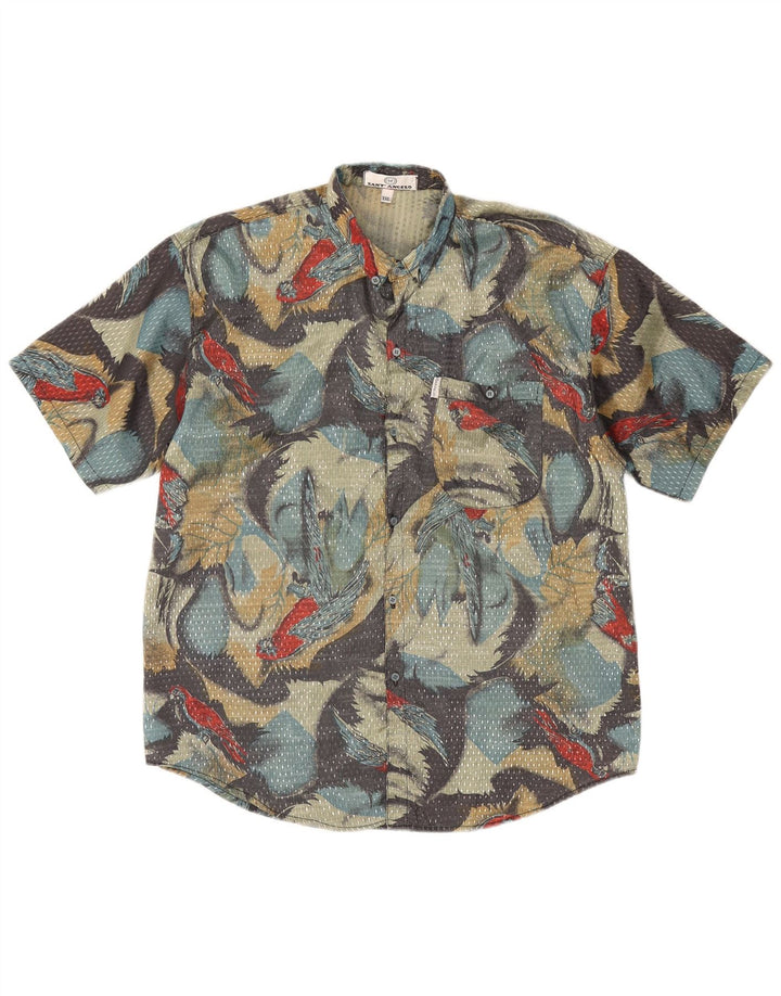 Vintage ανδρικό πουκάμισο με κοντό μανίκι 2XL σε γκρι αφηρημένο σχέδιο