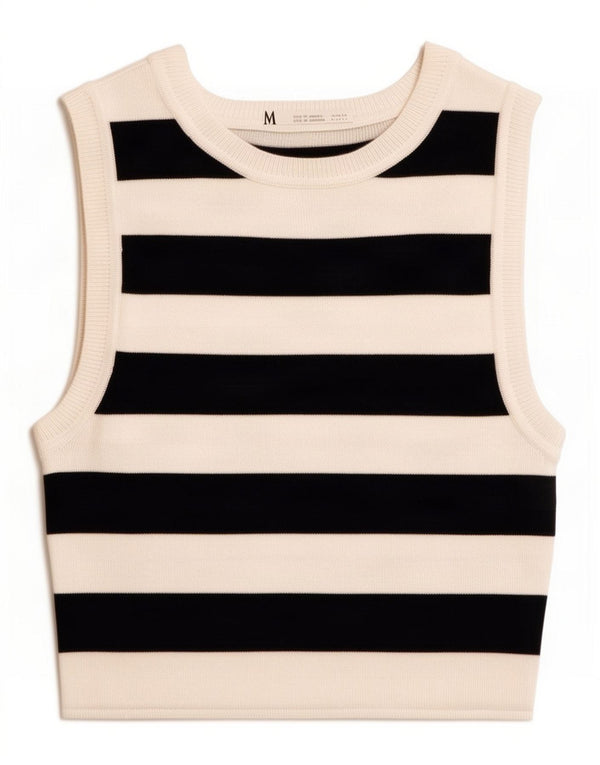 Zara Γυναικείο γιλέκο Crop UK 8 Μικρή λευκή ριγέ βισκόζη