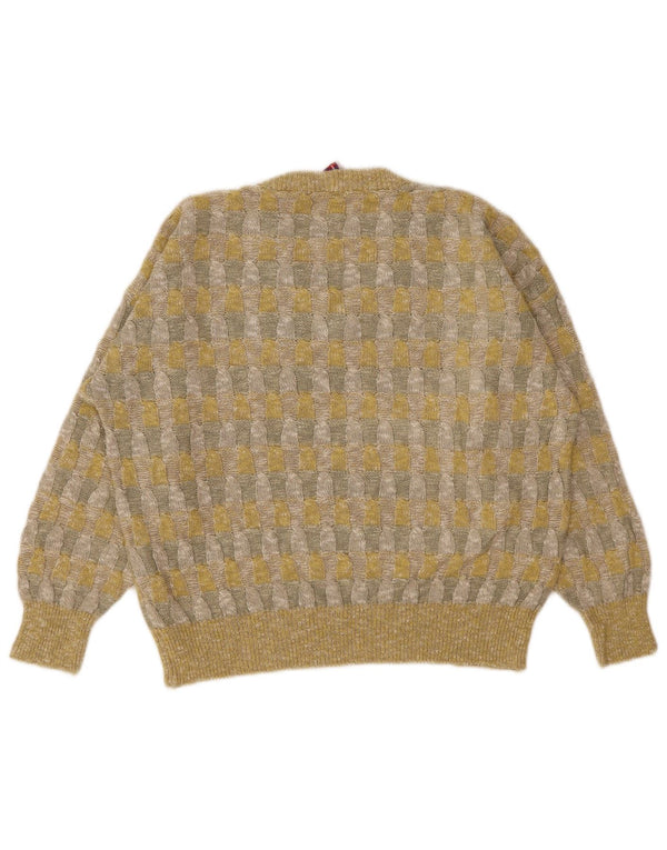 Vintage γυναικείο πουλόβερ με λαιμόκοψη UK 18 XL κίτρινο γεωμετρικό λινό