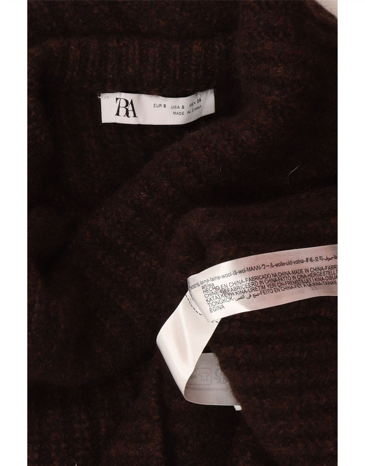 Zara γυναικείο πουλόβερ με λαιμόκοψη μεγάλου μεγέθους UK 10 Μικρό καφέ μαλλί