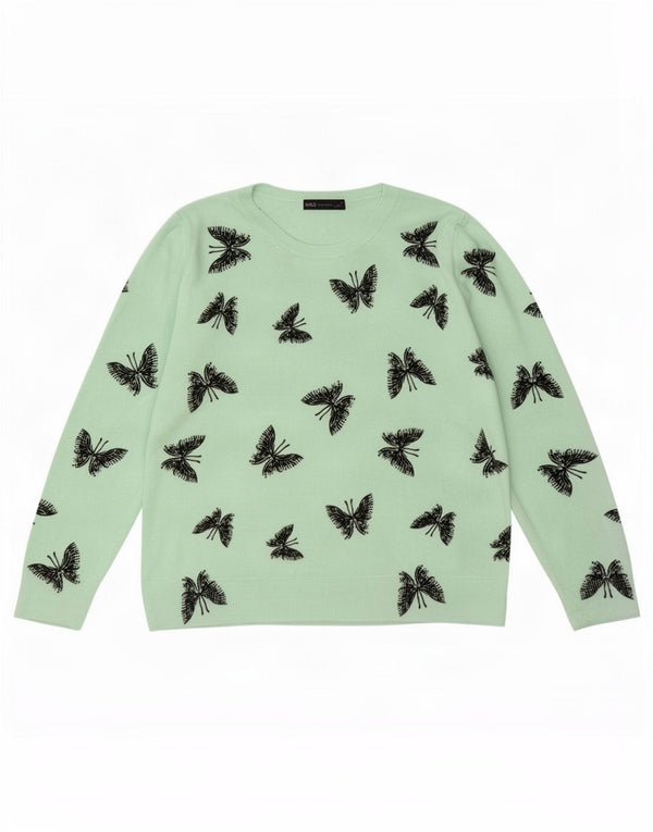 Marks & Spencer Womens Boat Neck Jumper Sweater UK 18 XL Green Butterfly