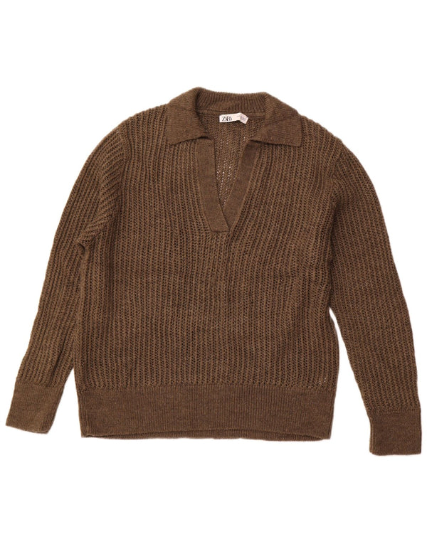 ZARA Γυναικείο πουλόβερ Polo Neck Jumper UK 18 XL Καφέ Ακρυλικό