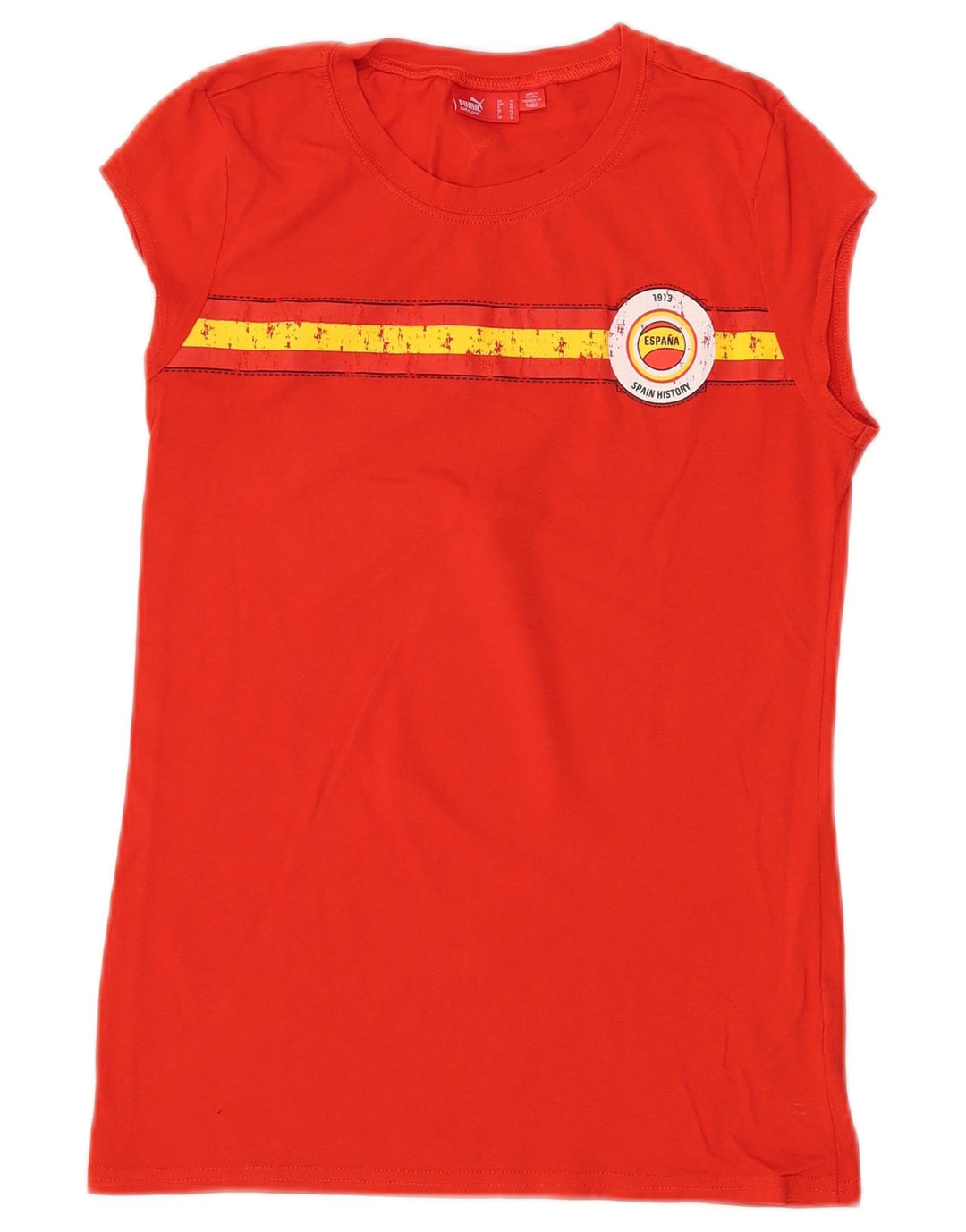 Γυναικείο μπλουζάκι PUMA Espana γραφικό τοπ UK 12 μεσαίο κόκκινο βαμβακερό