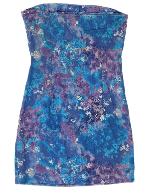 Vintage γυναικείο στράπλες φόρεμα UK 10 Small Blue Floral Festival