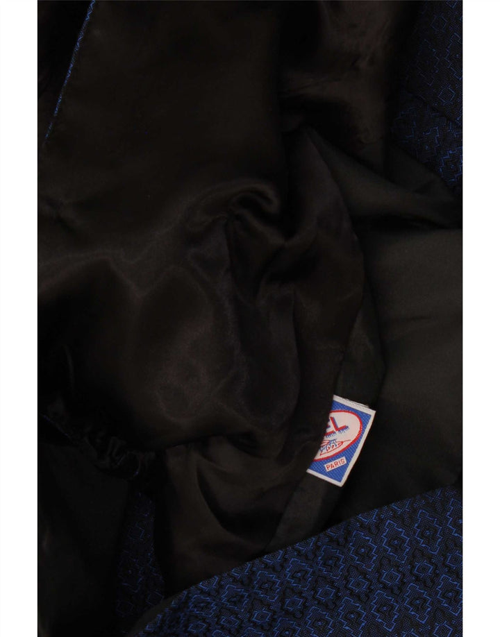 Vintage γυναικείο διπλό παλτό UK 16 Large Navy Blue Geometric