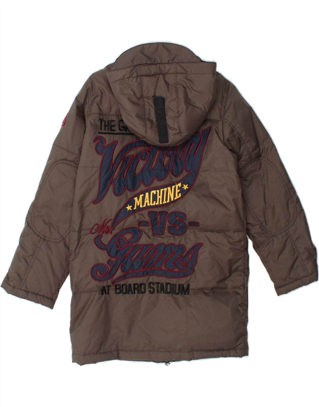 BENETTON Boys Graphic Hooded Padded Coat 12-13 Years Grey Vintage Benetton and Second-Hand Benetton from Messina Hembry 