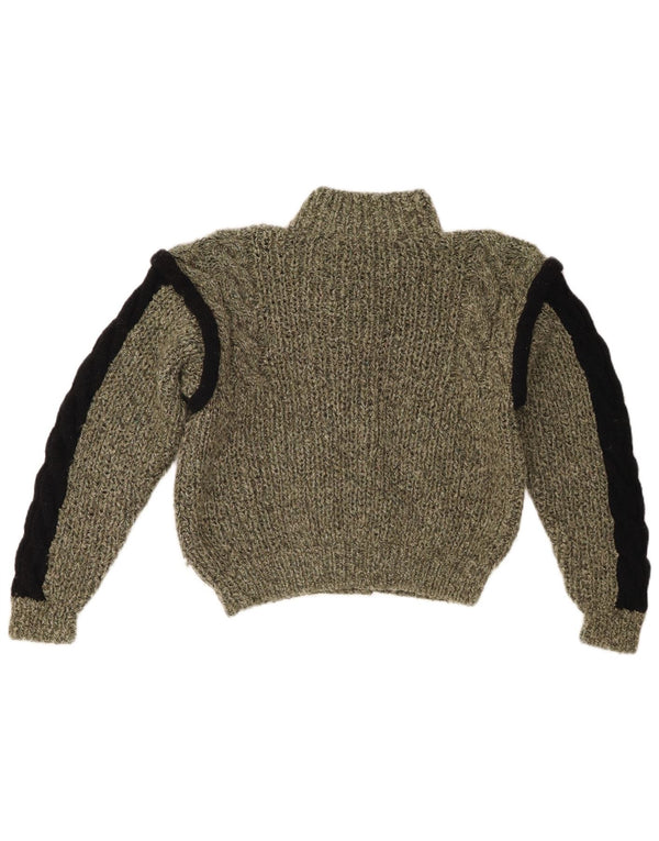 Vintage γυναικείο Crop Cardigan πουλόβερ UK 12 Medium Khaki Colourblock Cotton