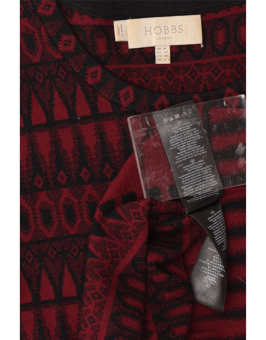 HOBBS Γυναικείο φόρεμα 3/4 μανίκι UK 10 Μικρό κόκκινο γεωμετρικό βισκόζη