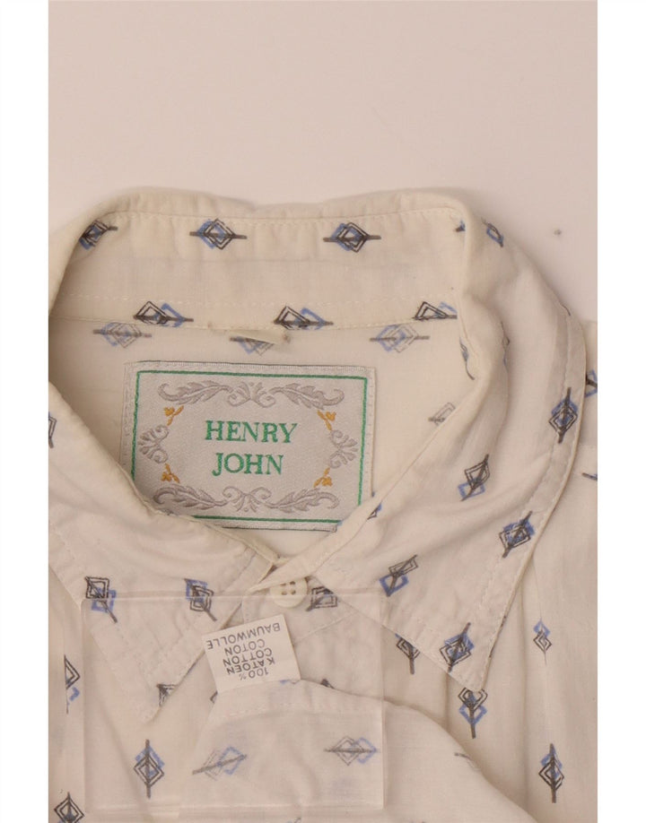 VINTAGE Mens Abstract Pattern Short Sleeve Shirt Large White Cotton Vintage Vintage and Second-Hand Vintage from Messina Hembry 