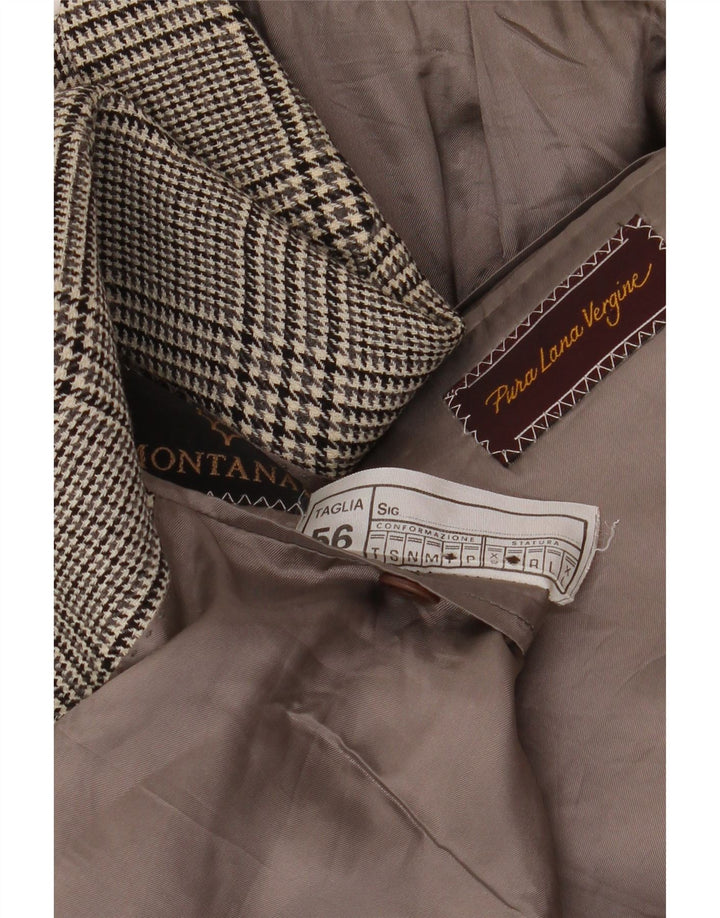 MONTANA Ανδρικό σακάκι σακάκι με 2 κουμπιά IT 56 3XL Γκρι Houndstooth παρθένο μαλλί