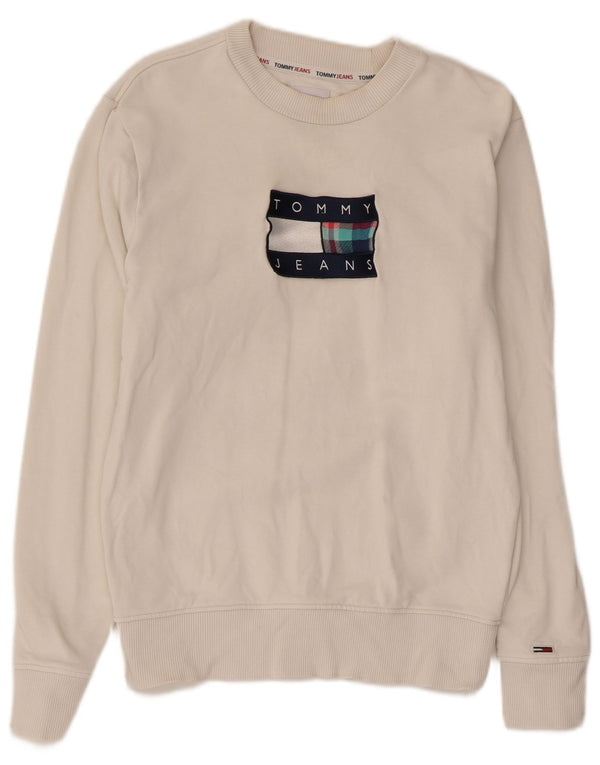 Γυναικείο γραφικό φούτερ TOMMY HILFIGER Jumper UK 6 XS Λευκό βαμβακερό
