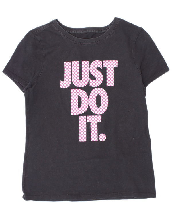 Nike Girls Graphic T-Shirt Top 10-11 Years Medium Black Cotton