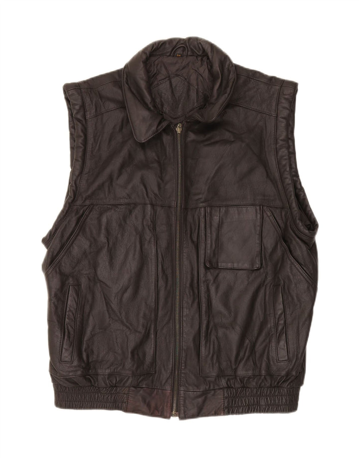 PRINCE Ανδρικό Δερμάτινο Gilet IT 54 2XL Μαύρο Δερμάτινο