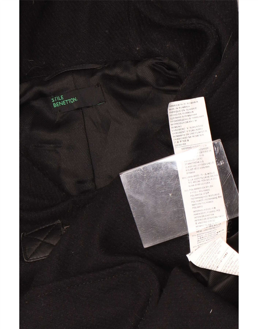 Benetton Γυναικείο παλτό Duffle με κουκούλα IT 42 μεσαίο μαύρο μαλλί