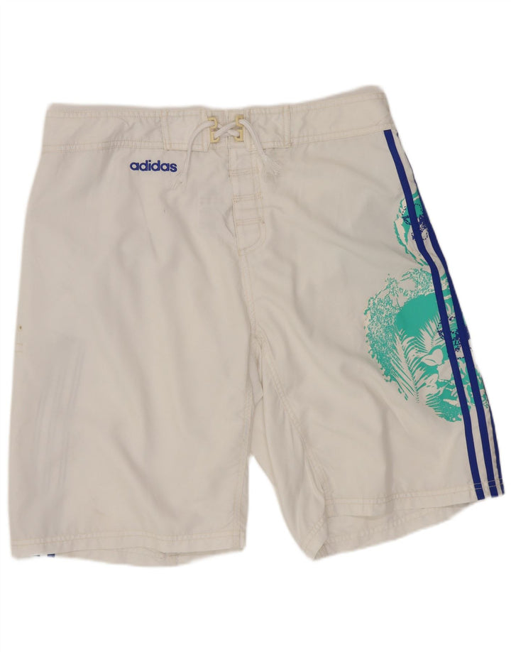Ανδρικό γραφικό σορτς κολύμβησης Adidas, μεσαίο λευκό φλοράλ πολυεστέρας