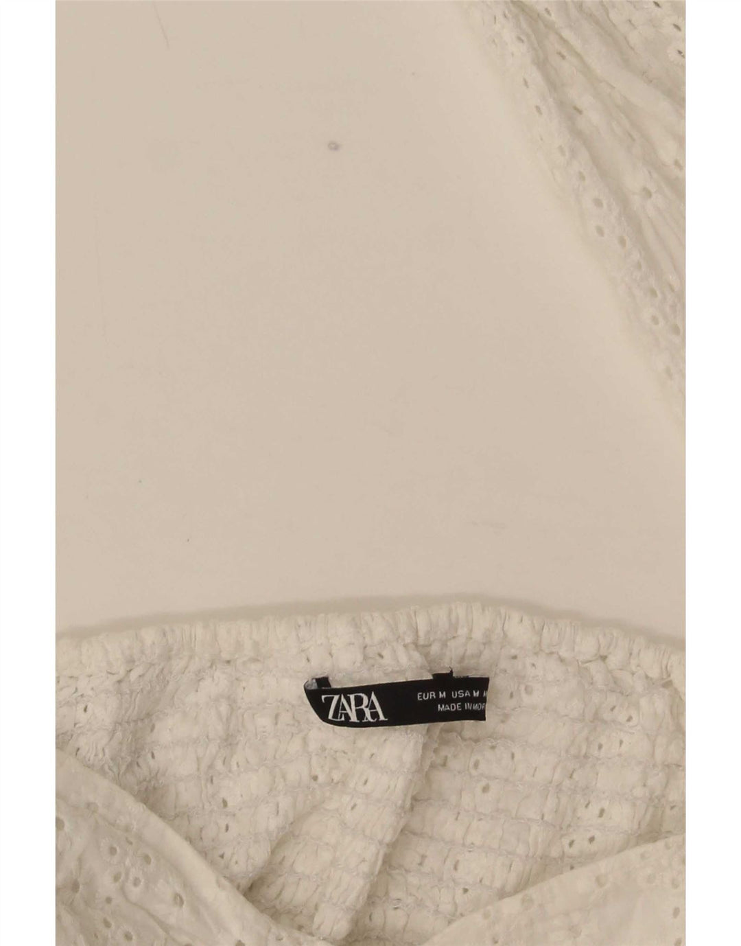 Zara Γυναικείο μανίκι 3/4 Crop Off Shoulder Top UK 12 Medium White