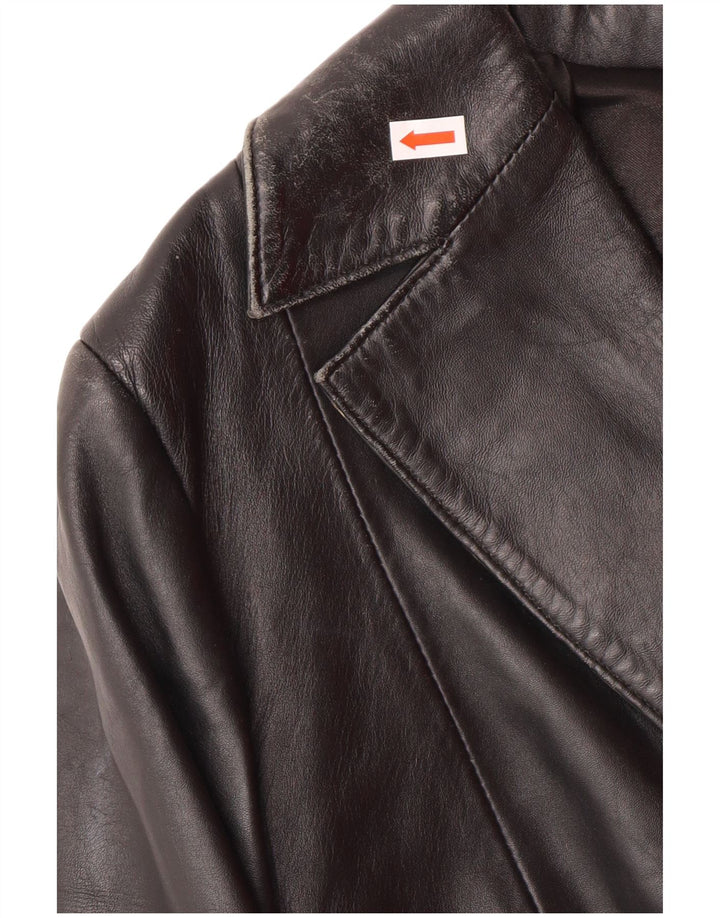 Vintage Γυναικείο Δερμάτινο Παλτό UK 14 Medium Black Leather