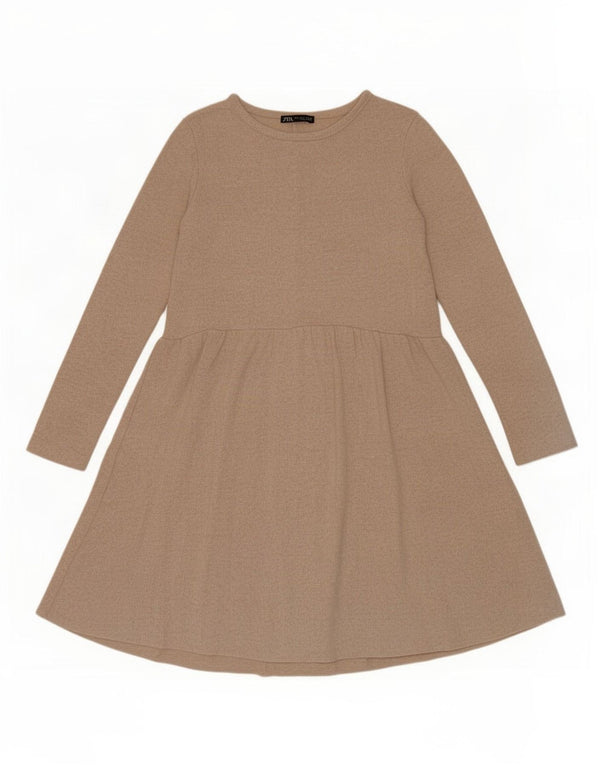 Zara Γυναικείο μακρυμάνικο φόρεμα UK 10 Small Beige Flecked Polyester