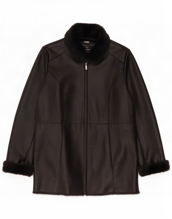 Dennis Basso Γυναικείο Faux Leather Sherpa Jacket UK 14 Medium Black Polyester