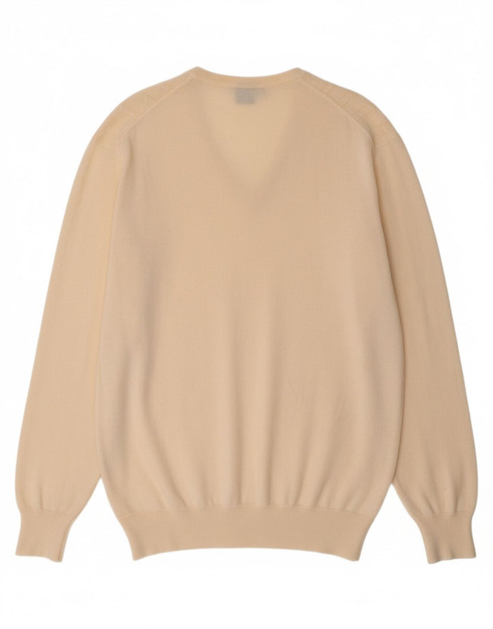 VINTAGE Mens V-Neck Jumper Sweater Large Off White