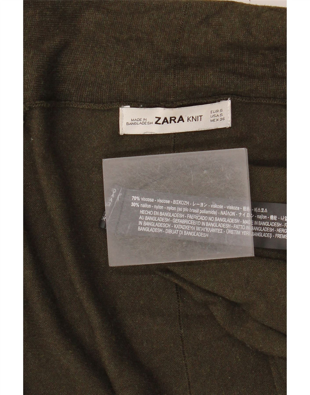 Γυναικείο πουλόβερ ZARA ανοιχτή ζακέτα UK 10 Small Khaki Viscose