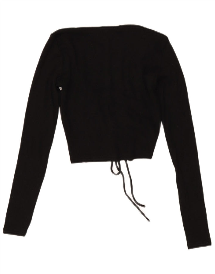 Zara Γυναικεία Crop Μπροστινή Γραβάτα Μακρυμάνικο UK 12 Μέτριο Βαμβακερό μαύρο
