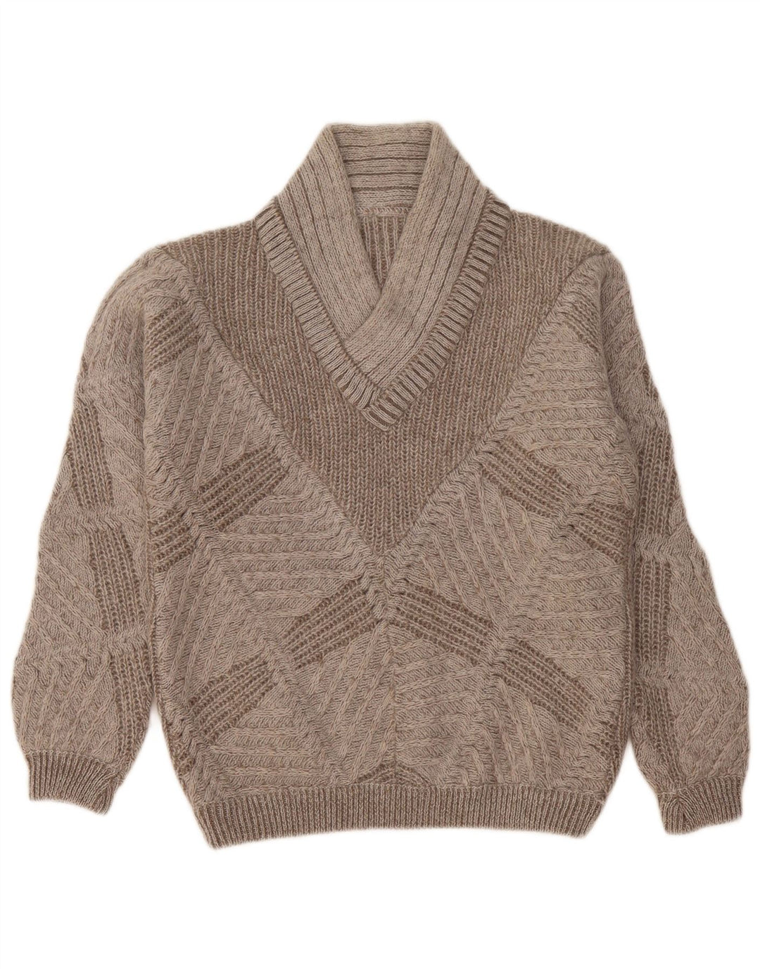Vintage Γυναικείο πουλόβερ με V λαιμόκοψη UK 14 Medium Grey Geometric