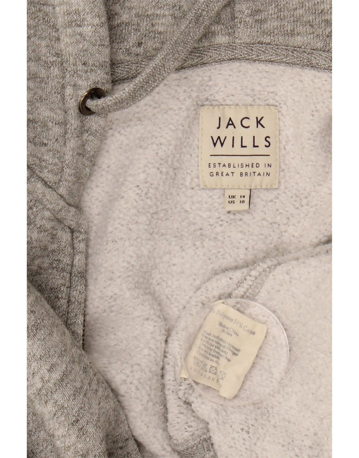 JACK WILLS Γυναικείο πουλόβερ με κουκούλα με φερμουάρ UK 14 Μεγάλος πολυεστέρας σε γκρι φλύκταινες