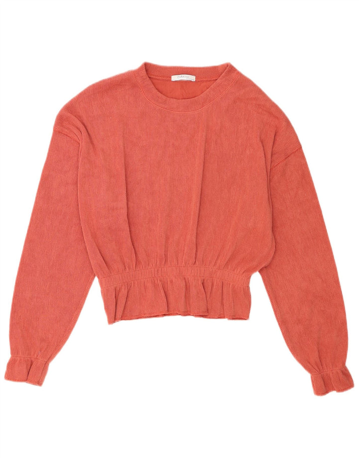 Zara γυναικεία μακρυμάνικη μπλούζα oversized μπλούζα UK 10 Small Pink Polyester