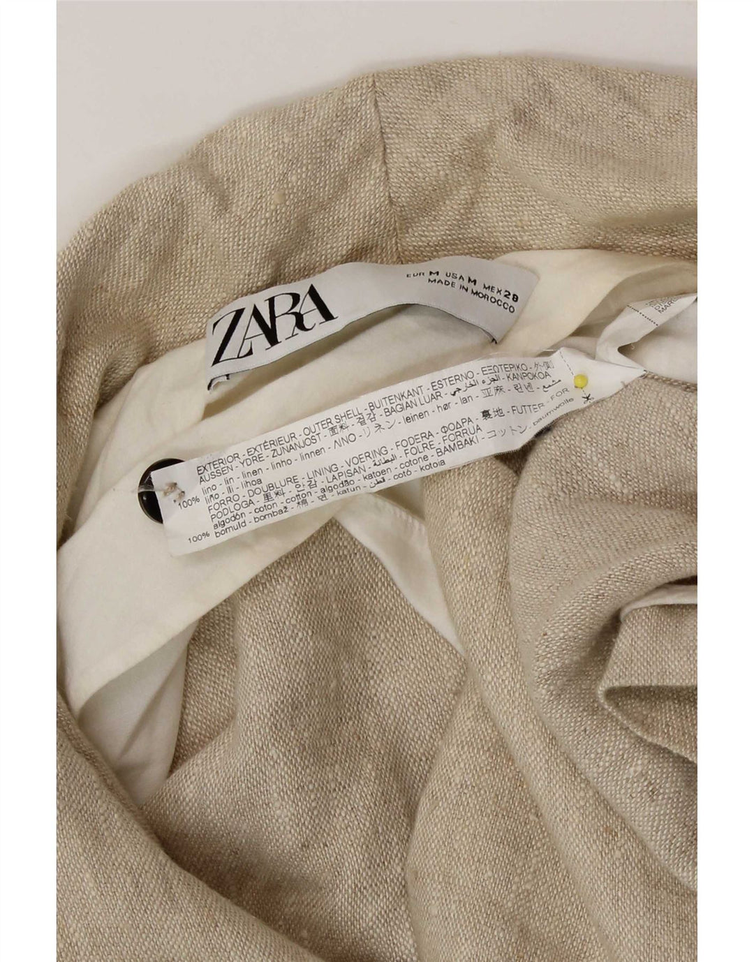 Zara Γυναικείο Μπλέιζερ Διπλό Μπουφάν UK 14 Medium Beige Λινό