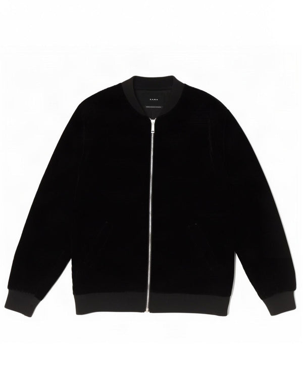 Zara Mens Bomber Jacket UK 40 Large Black Polyester