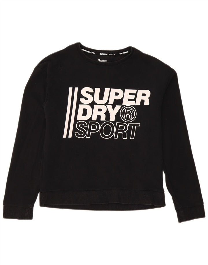 SUPERDRY Womens Graphic Sweatshirt Jumper UK 12 Medium Black Cotton Vintage Superdry and Second-Hand Superdry from Messina Hembry 