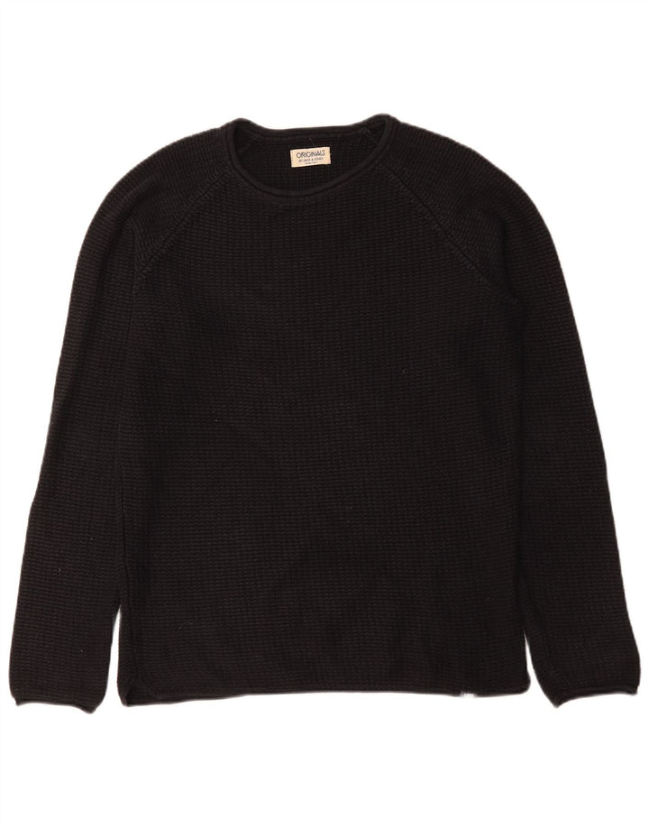 Jack & Jones Ανδρικό πουλόβερ με λαιμόκοψη, μεσαίο μαύρο βαμβακερό