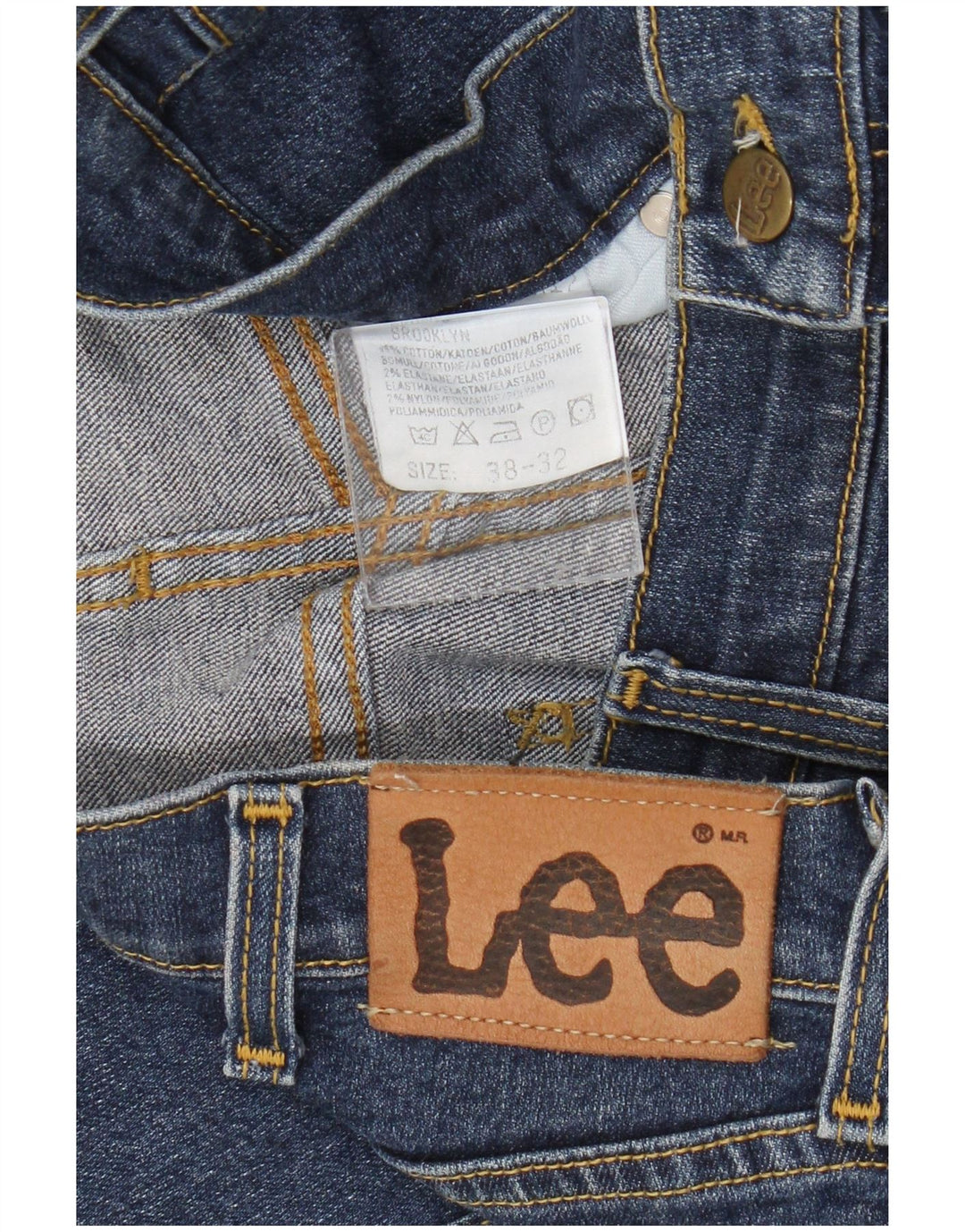 Lee Mens Brooklyn Straight Jeans W38 L32 Blue Cotton